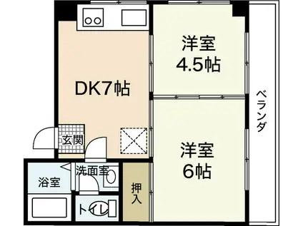 河元ビル(2DK/2階)の間取り写真