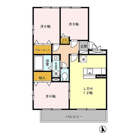 ハリークレストA(3LDK/3階)の間取り写真