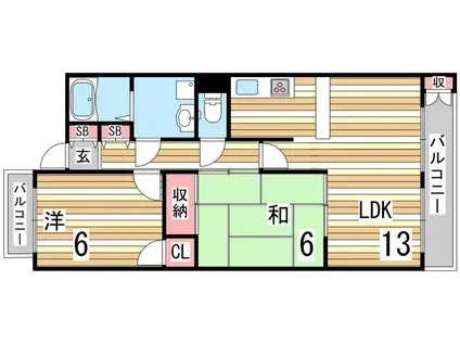 西岡本シティマンション(2LDK/3階)の間取り写真