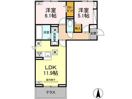 フォールC(2LDK/1階)の間取り写真