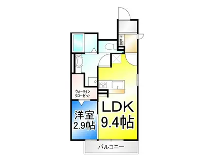 ライトグリーン鶴賀(1LDK/1階)の間取り写真