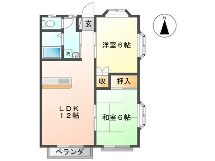 ハーベスト中之条A(2LDK/2階)の間取り写真