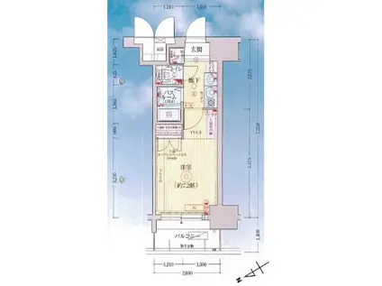 エステムコート三宮山手Ⅱソアーレ(1K/6階)の間取り写真