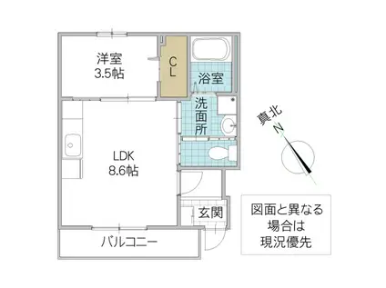 ＪＲ常磐線 牛久駅 徒歩36分 2階建 築1年(1LDK/1階)の間取り写真