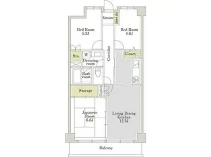 アーバンパーク三ツ池公園W棟(3LDK/2階)の間取り写真