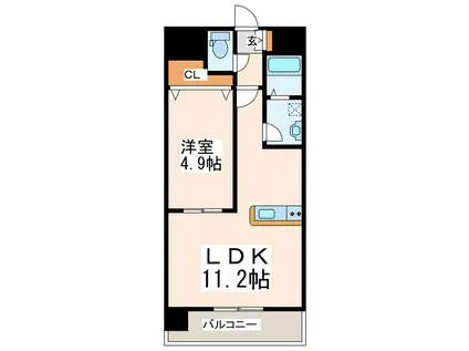 グランパーク渡鹿(1LDK/2階)の間取り写真