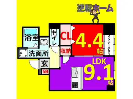 THE BLOSSOM 新栄(1LDK/1階)の間取り写真