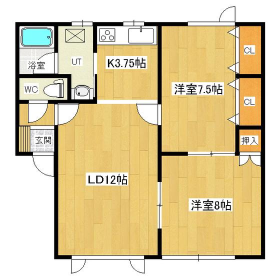 ハイブリッジヒロ(2LDK/1階)の間取り写真