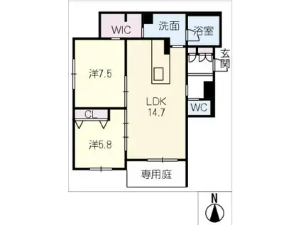 コートヤード元八事(2LDK/1階)の間取り写真