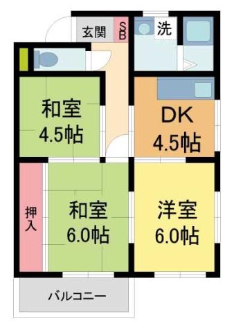 村上マンション(3DK/3階)の間取り写真