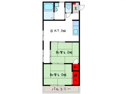 サンロゼヤマモト(2DK/3階)の間取り写真