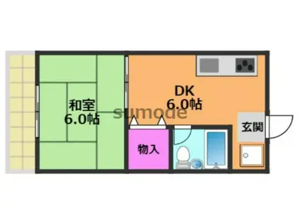 エステートピアみどりヶ丘(1DK/2階)の間取り写真