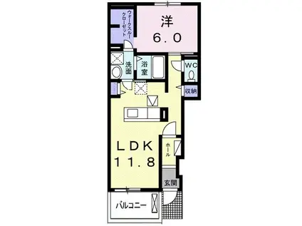 プロムナードB(1LDK/1階)の間取り写真