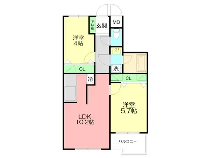 ピア湘南夕陽ヶ丘(2LDK/3階)の間取り写真