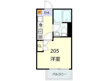 ヴィシェット大倉山(1K/2階)の間取り写真