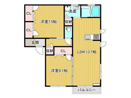 グレイスフルライフ(2LDK/2階)の間取り写真