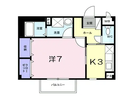 ラ・ポルト(1K/1階)の間取り写真