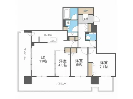 プレミストタワーズ札幌苗穂 AQUAGATE(3LDK/13階)の間取り写真