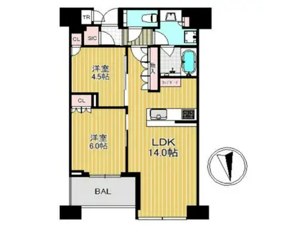 SHIROKANE THE SKY イースト棟(2LDK/34階)の間取り写真