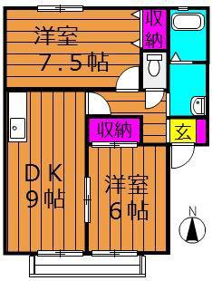 レイモンドサンヴィレッジA棟(2DK/1階)の間取り写真