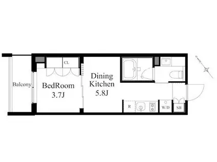 ラティエラ上野入谷(1DK/8階)の間取り写真