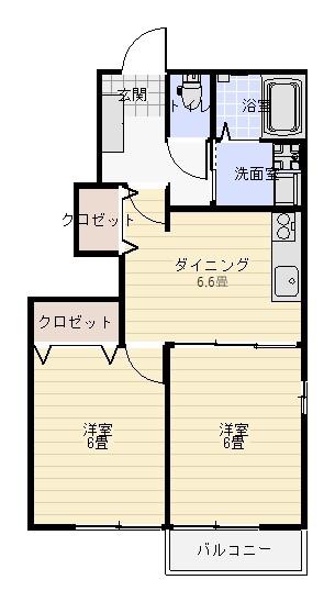 ライジング・サンE(2DK/1階)の間取り写真