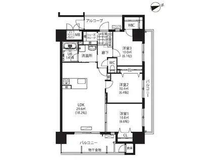 ニューガイア西熊本駅前(3LDK/10階)の間取り写真