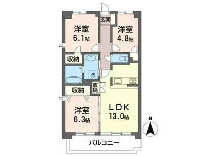 セルディーナ東小金井(3LDK/4階)の間取り写真