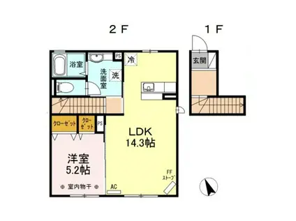 ミカエルB(1LDK/2階)の間取り写真