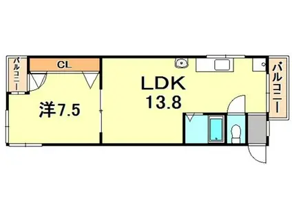 パックスヴィラ平野(1LDK/1階)の間取り写真