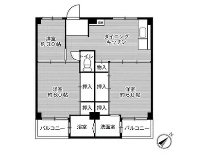 ビレッジハウス野村 1号棟(3DK/2階)の間取り写真