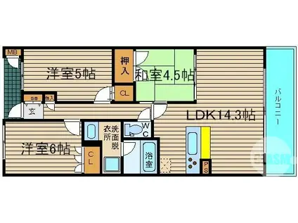 堺東ヴューモ(3LDK/3階)の間取り写真