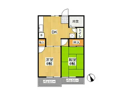 コーポジュネスA棟(2DK/1階)の間取り写真