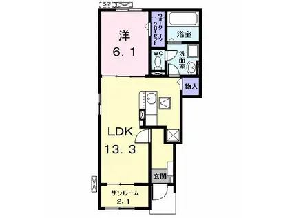 ルチェンテII(1LDK/1階)の間取り写真