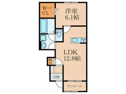 アステラス III棟(1LDK/1階)の間取り写真