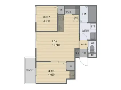 ビタミンテラス明石大久保(2LDK/2階)の間取り写真