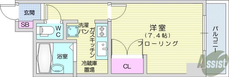 ロイヤルヒルズ長町(1K/1階)の間取り写真