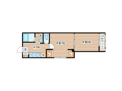 シャトー長町(2K/3階)の間取り写真