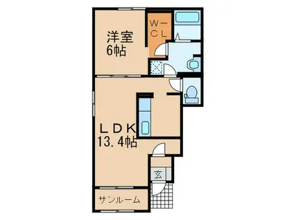 アールIII(1LDK/1階)の間取り写真