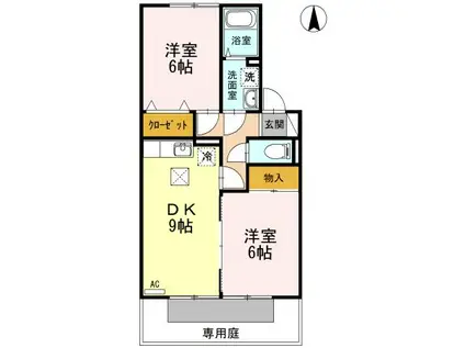 セジュール伏石A棟(2DK/1階)の間取り写真