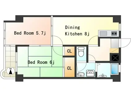 グリーンシティ上水(2DK/2階)の間取り写真