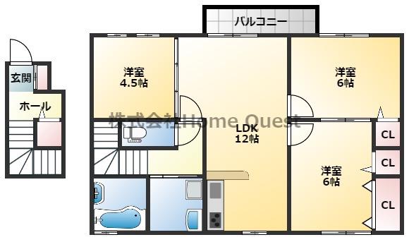 コージーコート法善寺(3LDK/2階)の間取り写真