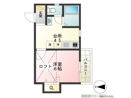 エヴァグリーン平野(1K/2階)の間取り写真