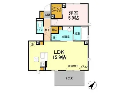 オルテンシアⅡ(1LDK/1階)の間取り写真