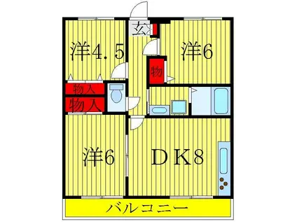 ガーデン六実(3DK/1階)の間取り写真