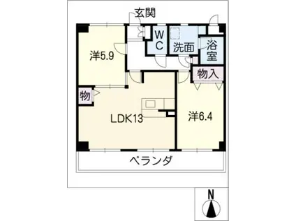 サン グラシアス(2LDK/1階)の間取り写真