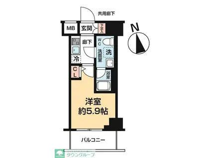 ヴァローレ松戸フィーロ(1K/6階)の間取り写真