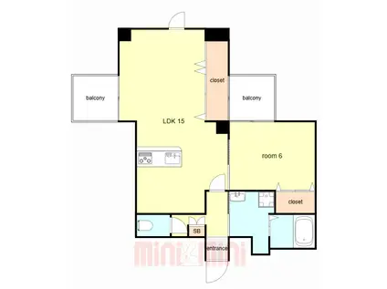 エバーグレイス塚口(1LDK/3階)の間取り写真