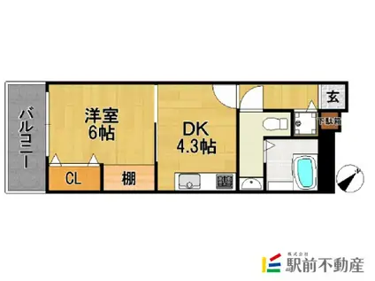 アイセレブ天神東(1DK/2階)の間取り写真