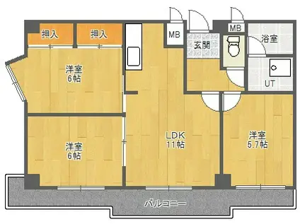 奥センチュリーハイツII(3LDK/3階)の間取り写真